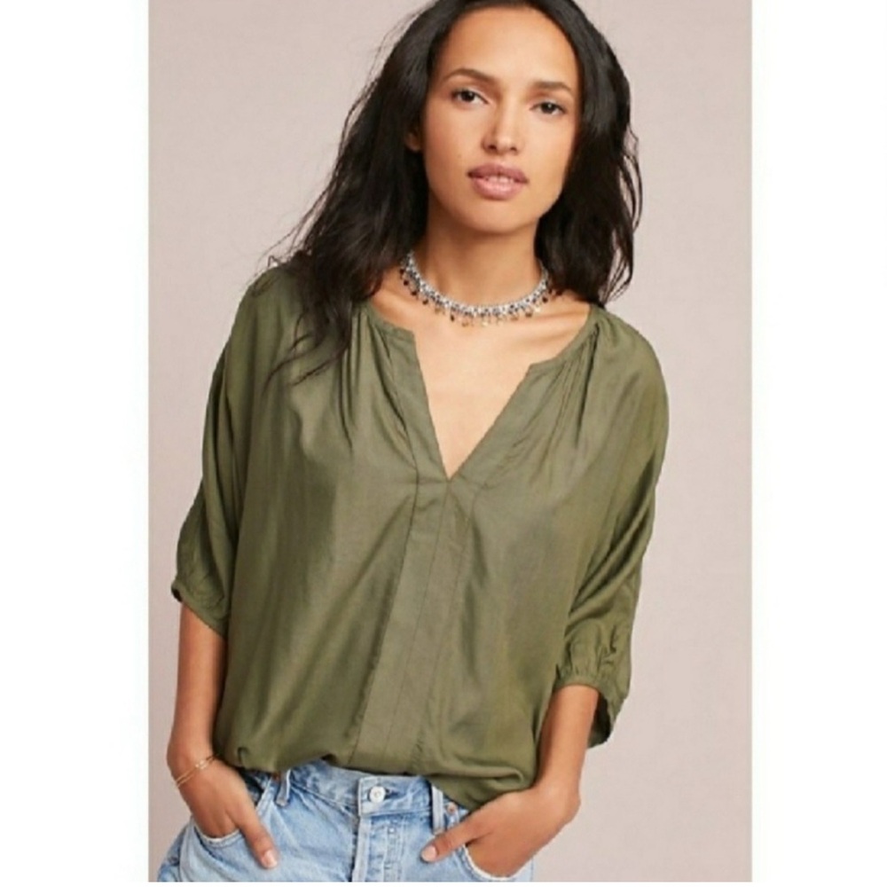Anthropologie Porridge Odette tee Olive Green SZ:XS